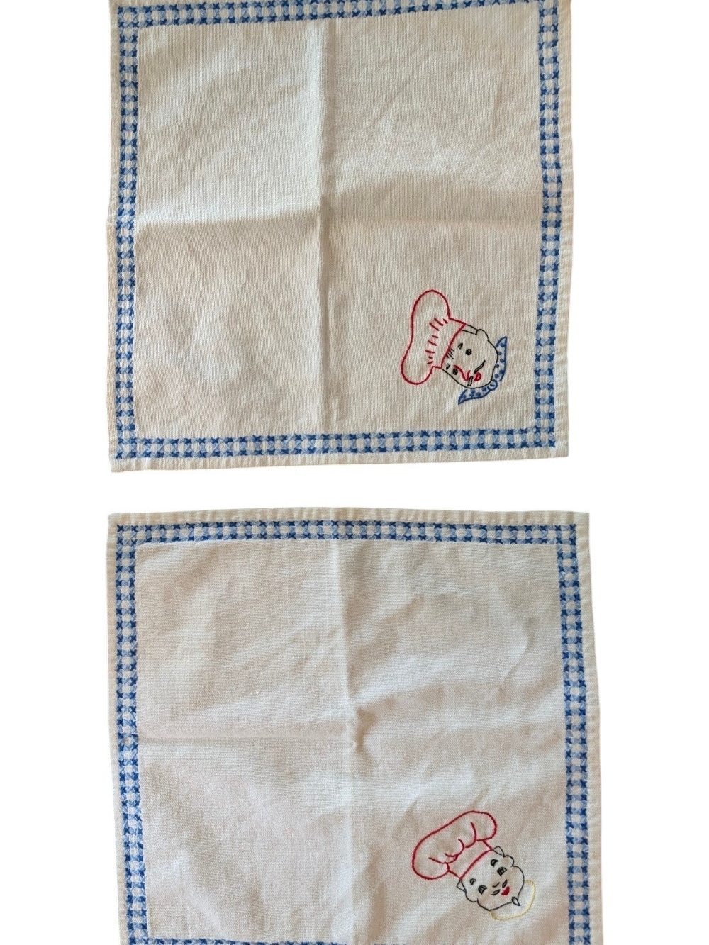Chef Handkerchief / Napkin Set - Blue Trim, Red Embroidery
